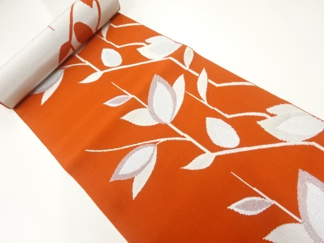 JAPANESE KIMONO / ANTIQUE BOLT FOR HASSUN OBI / WOVEN LEAVES